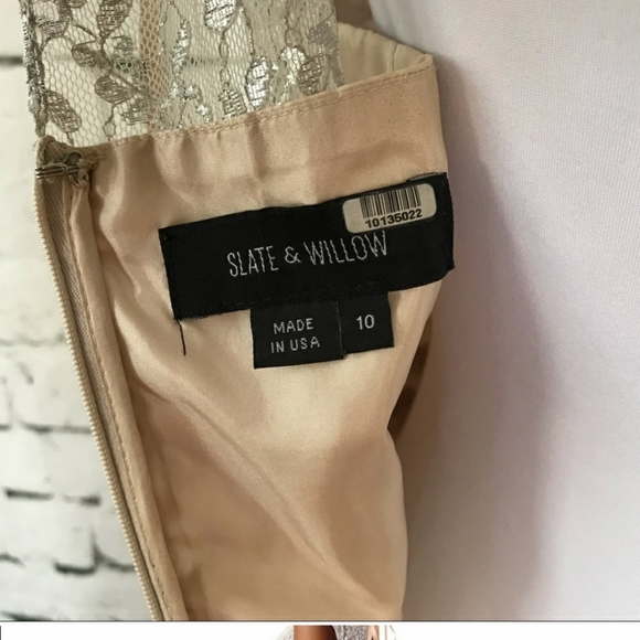 NEW RARE Slate & Willow Champagne Illusion Neckline Glistening Lace Spin Dress - Picture 3 of 16